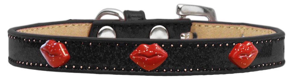 Red Glitter Lips Widget Dog Collar Black Ice Cream Size 14